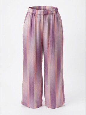 NWT Midnight Bakery Satin Lounge Pants Sz M Pink Striped Wide Leg Sleepwear